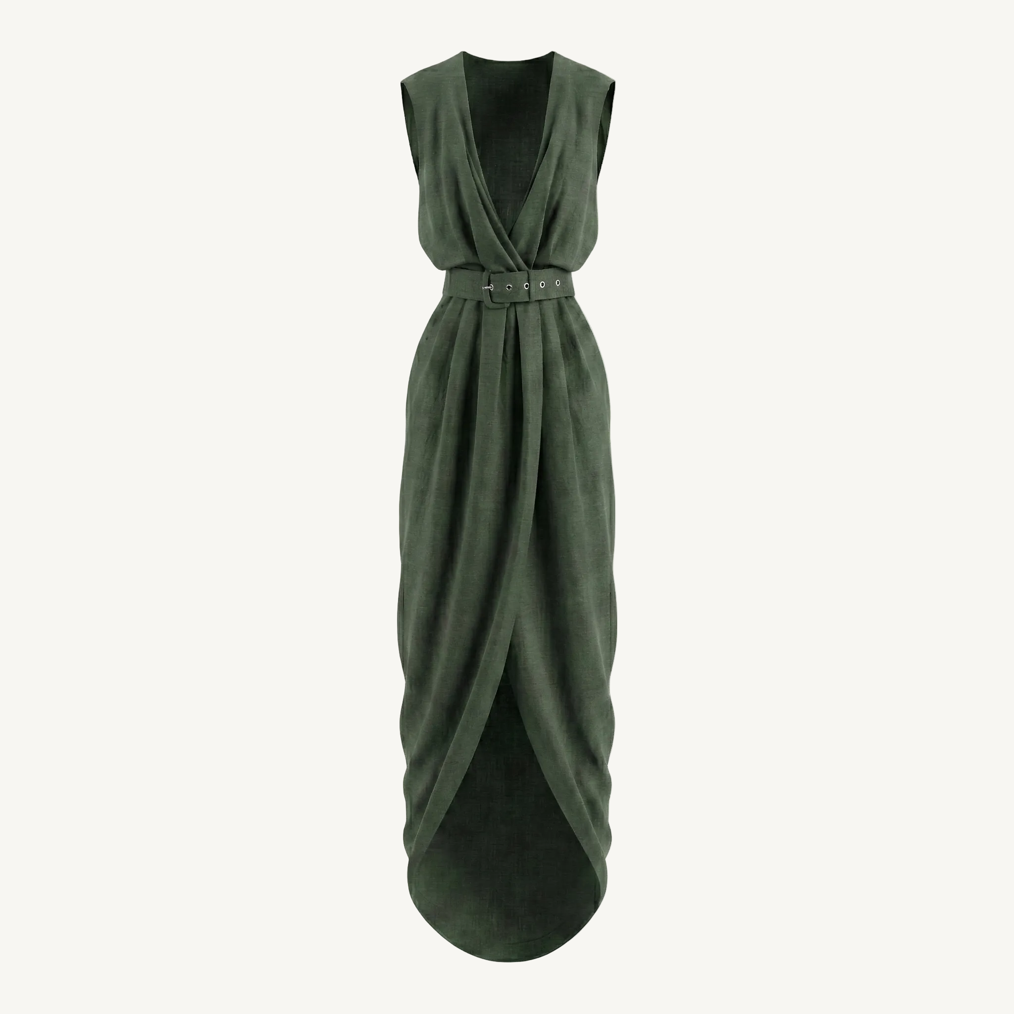 Niraha Signature Pure Linen Olive Green Dress