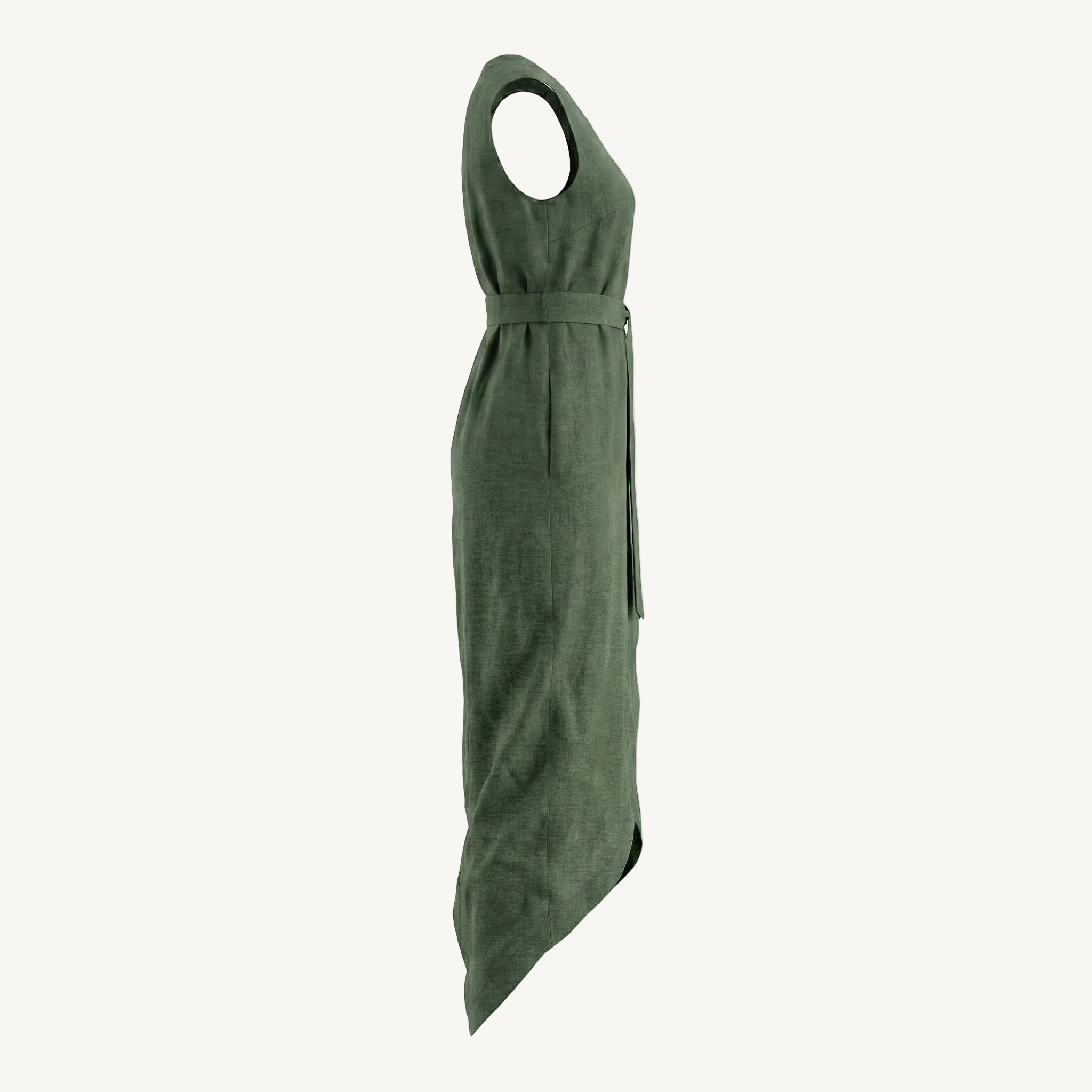 Niraha Signature Pure Linen Olive Green Dress