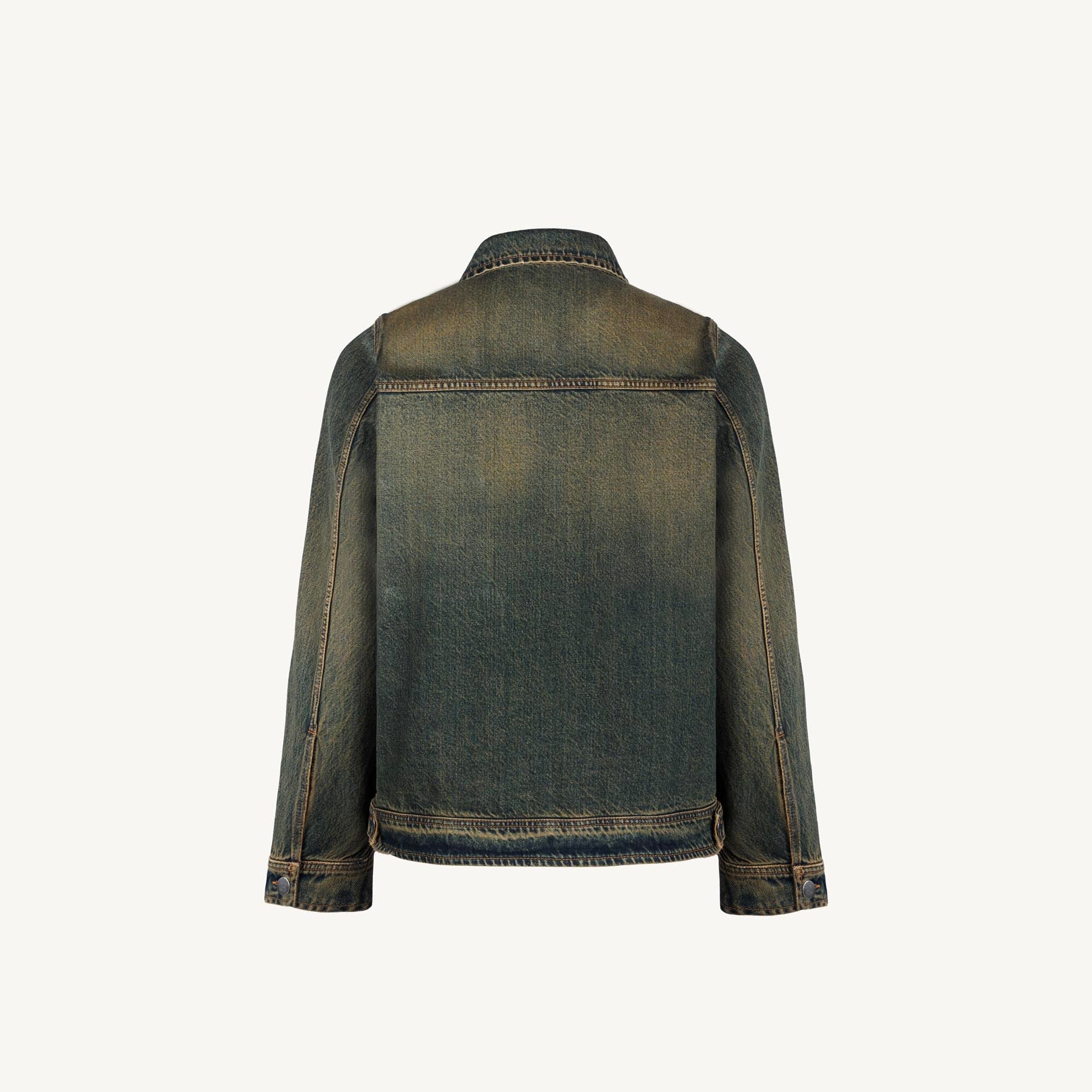 Faded Burn Storm Blue Relaxed Denim Jacket.